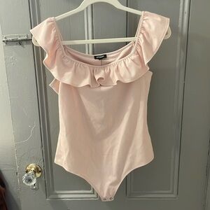 NWT Express pink body suit with ruffle sleeves